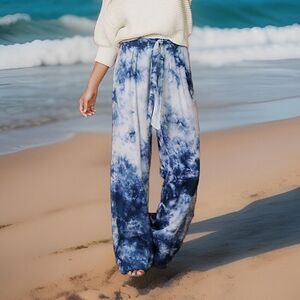 Anthropologie Pants Cloth & Stone Venice Wide Leg Pocket Belt Tie Dye Blue Small